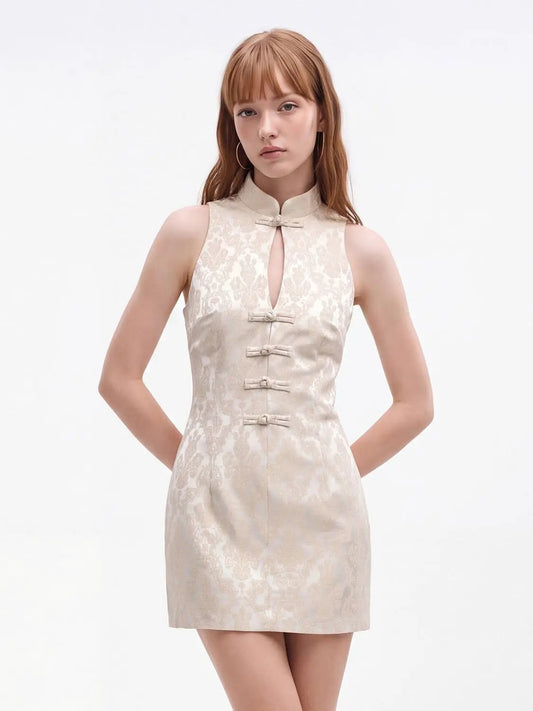 Floral Fitted Sleeveless Keyhole Mini Dress
