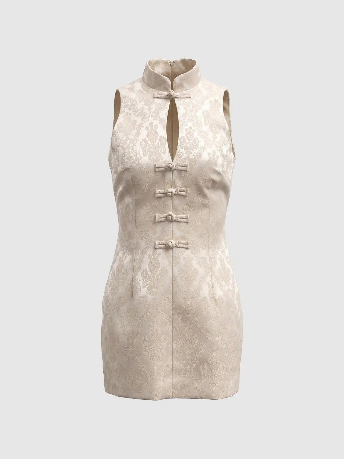 Floral Fitted Sleeveless Keyhole Mini Dress