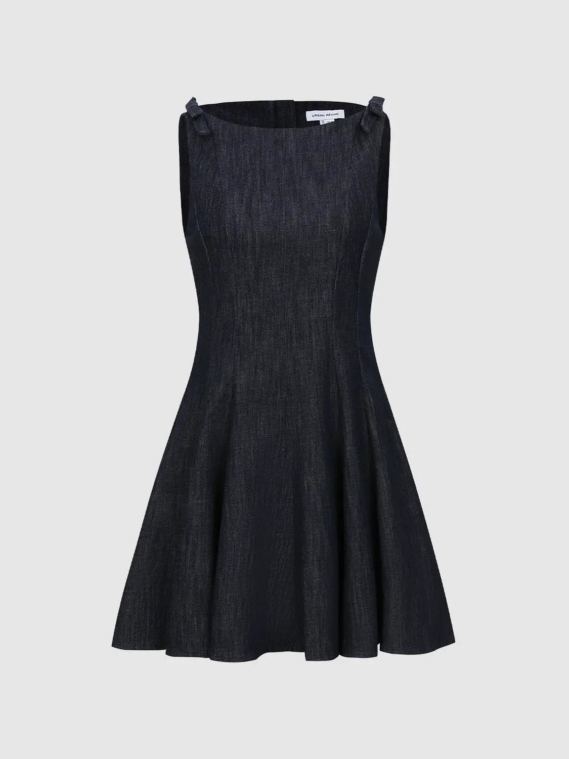 Round Neck Sleeveless A Line Mini Cotton Denim Dress