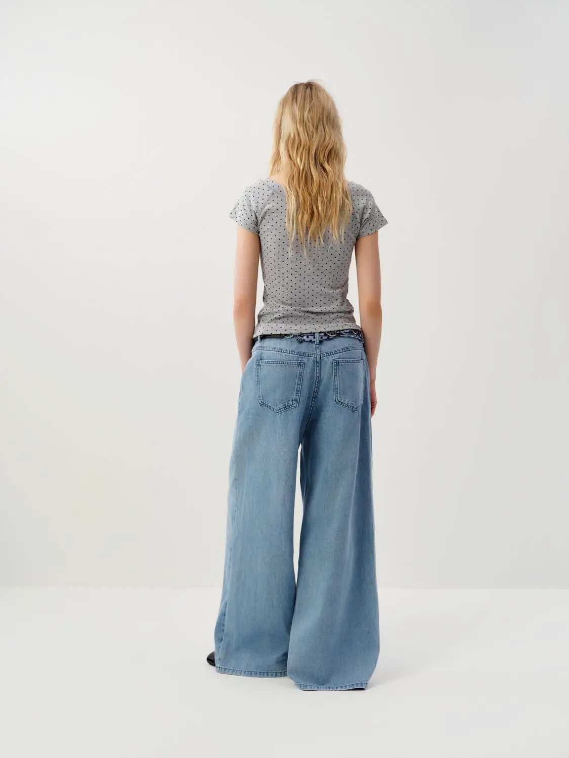 Wide-leg With Decorative Patch Detail Cotton Jeans