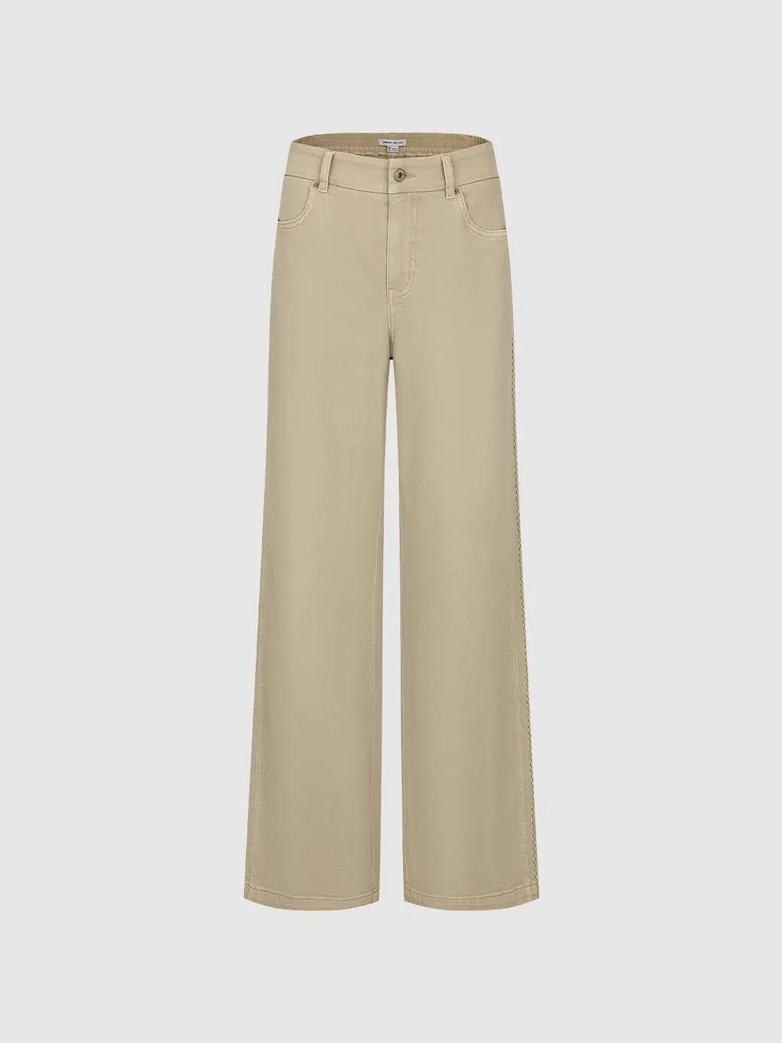 Side Stitch High-waisted Cotton Blend Wide-leg Pants