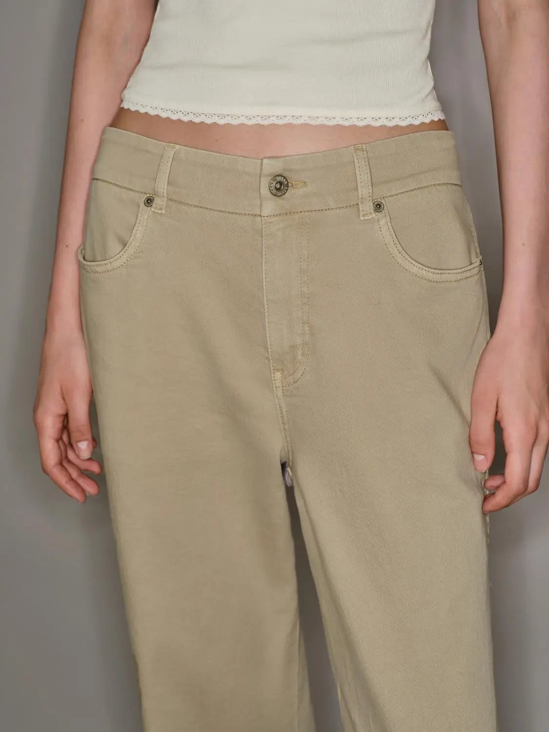 Side Stitch High-waisted Cotton Blend Wide-leg Pants
