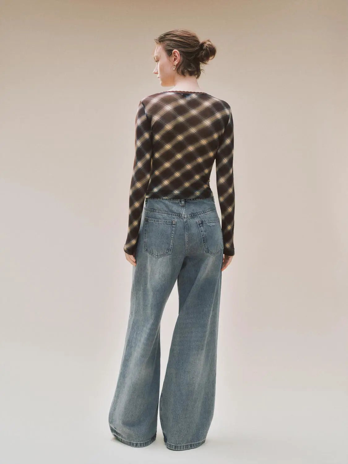 Patchwork Ripped Wide-leg Low-rise Cotton Jeans