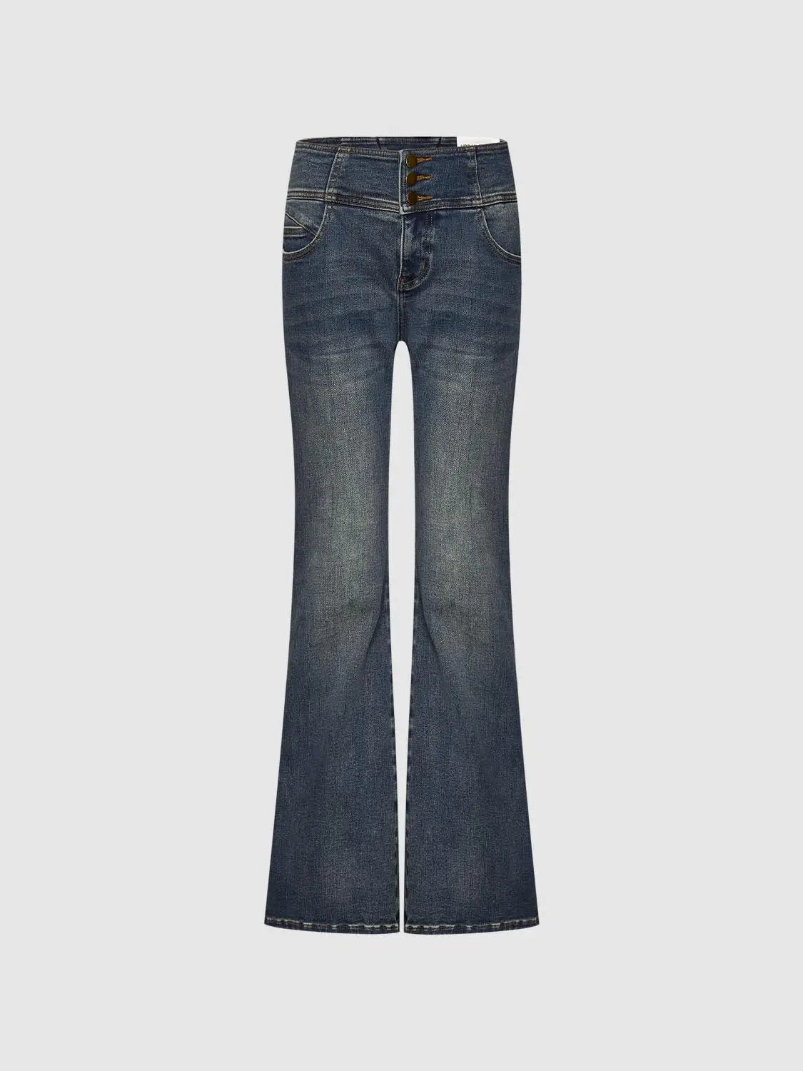 Vintage High-waisted Button Fly Flared Cotton Blend Jeans