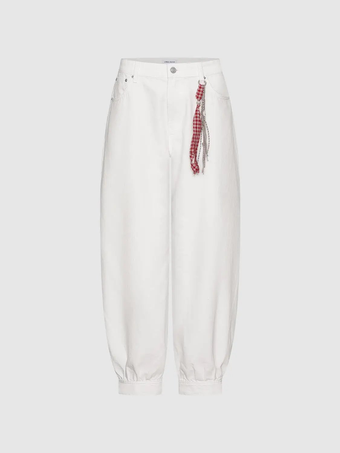 Low-rise Checked Tassel Cotton Blend Wide-leg Pants