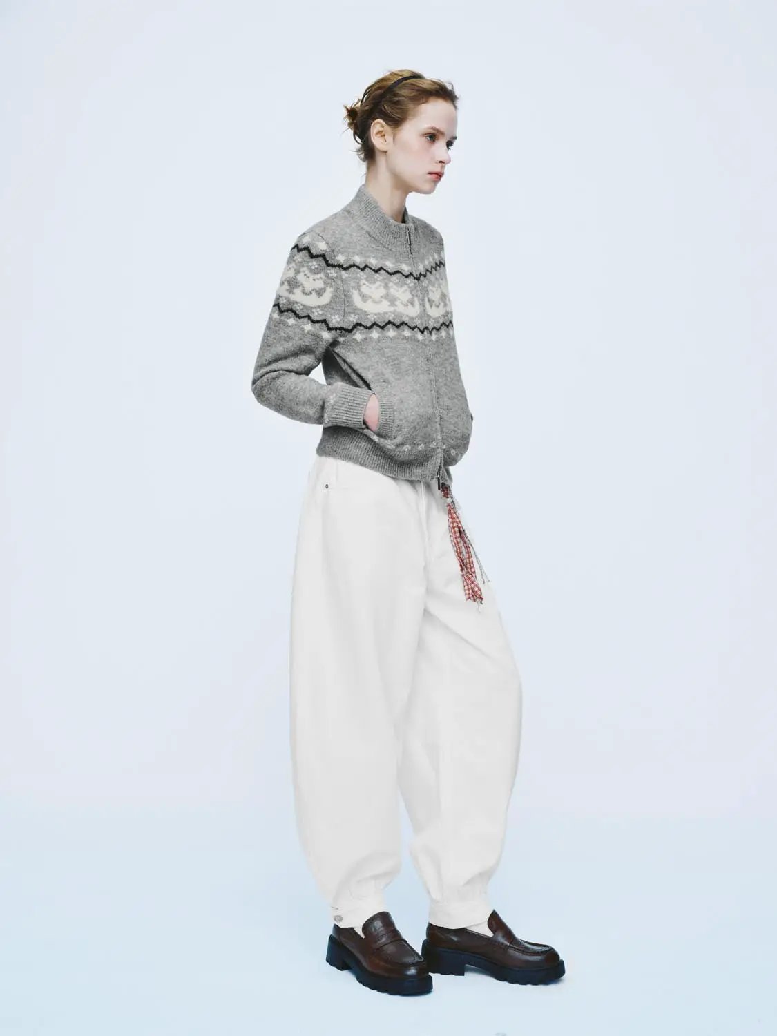 Low-rise Checked Tassel Cotton Blend Wide-leg Pants