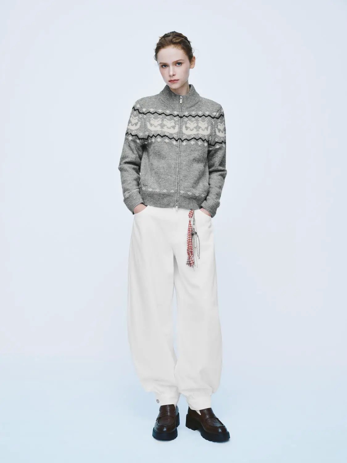 Low-rise Checked Tassel Cotton Blend Wide-leg Pants