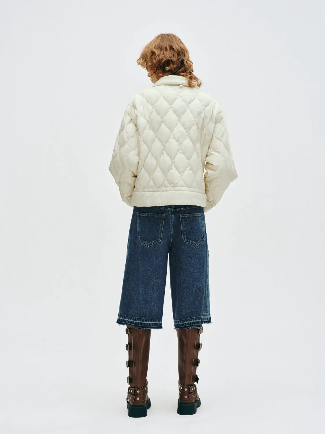 Distressed Patchwork Cotton Wide-leg Capri Shorts