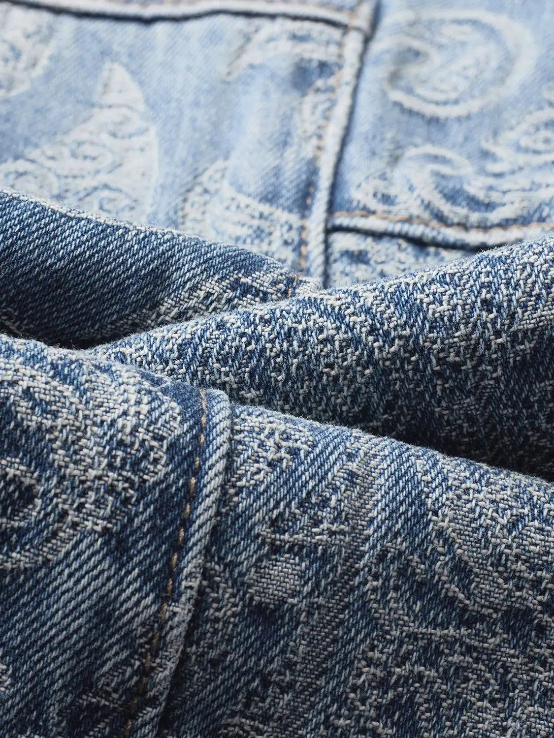 Patchwork Floral Print Wide-leg Low-rise Cotton Jeans