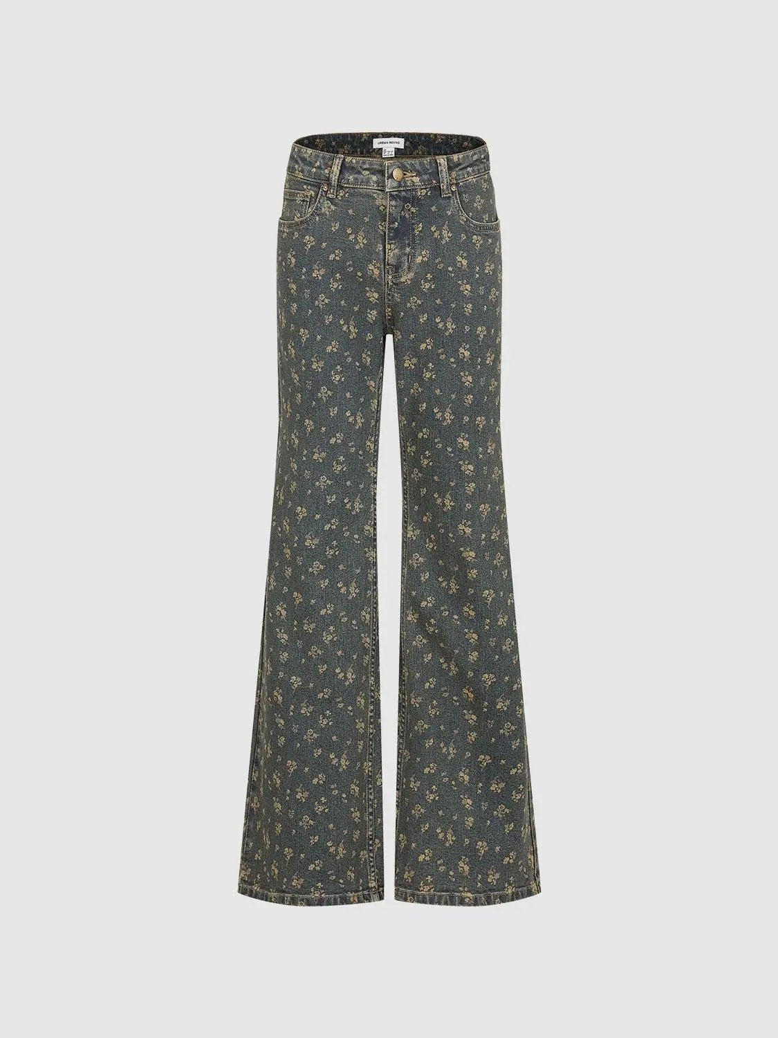 Floral Print High-waisted Wide-leg Cotton Blend Pants