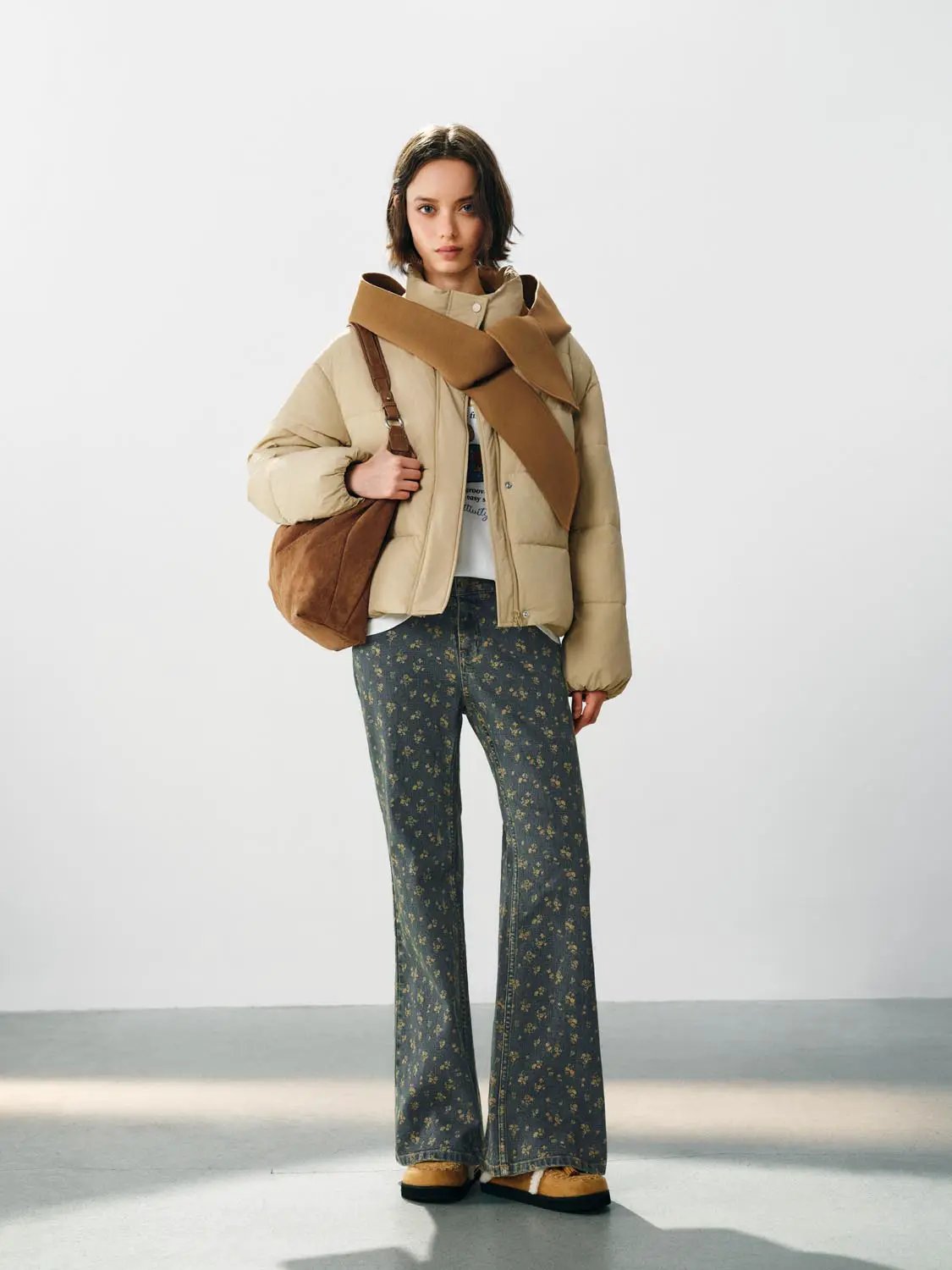 Floral Print High-waisted Wide-leg Cotton Blend Pants