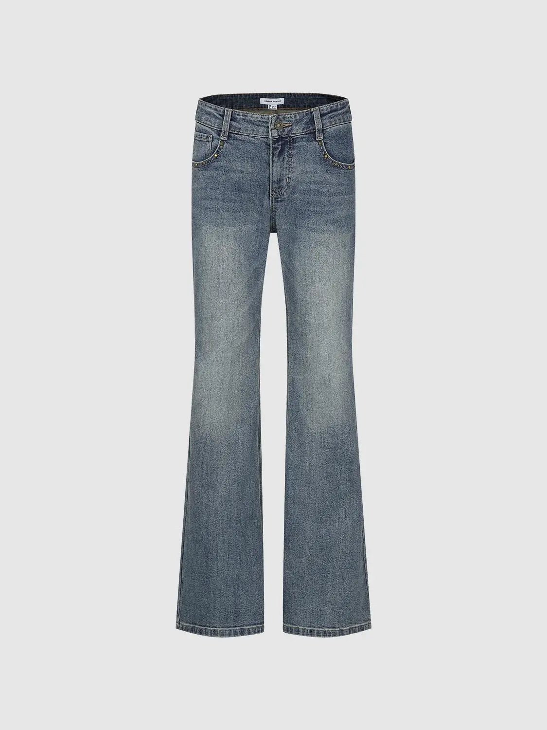 Faded Vintage Washed Mid-rise Flare Cotton Jeans