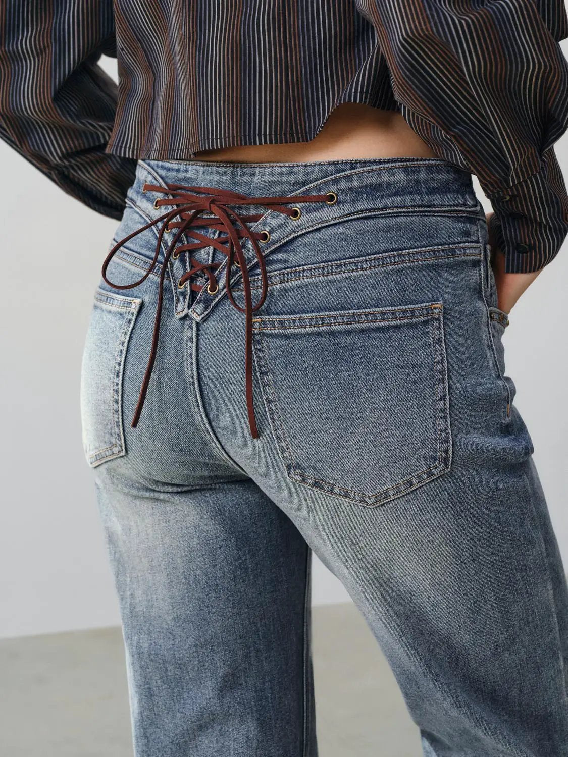 Faded Vintage Washed Mid-rise Flare Cotton Jeans