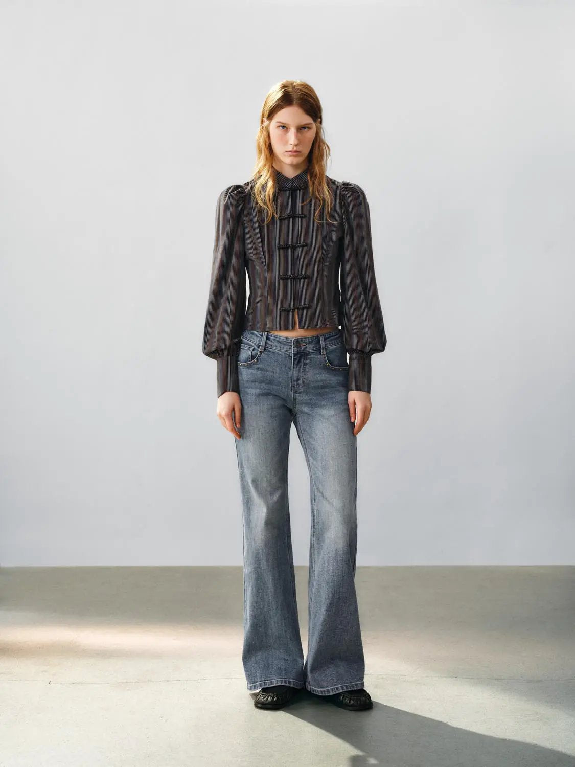 Faded Vintage Washed Mid-rise Flare Cotton Jeans