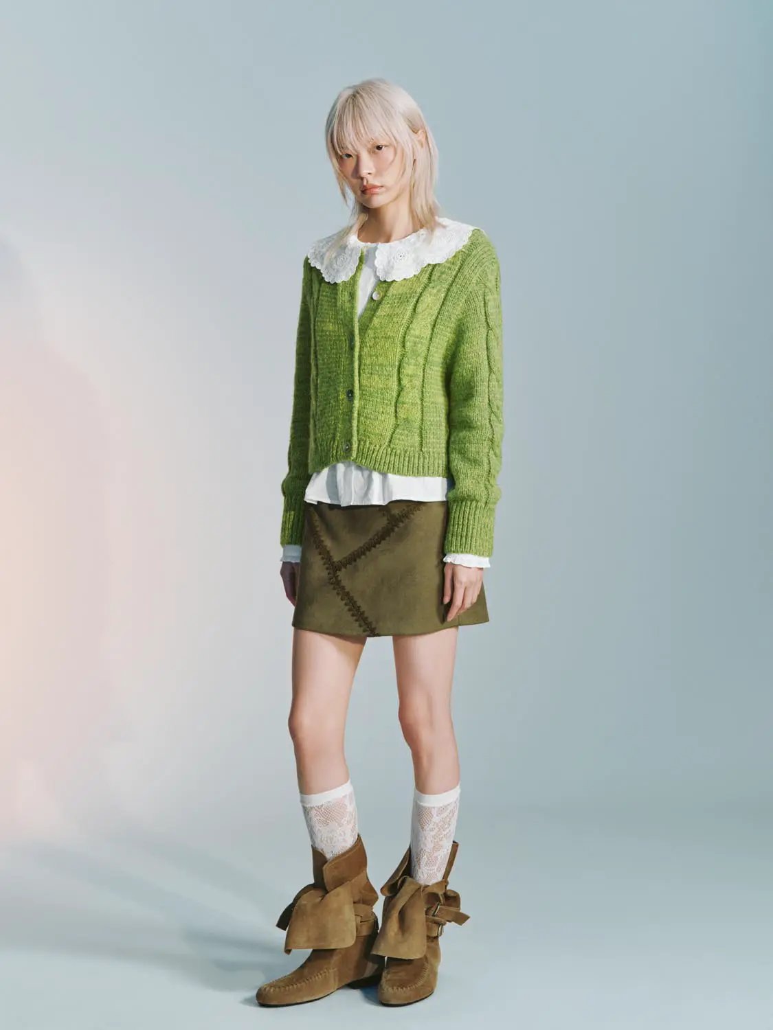 Vintage Cable Knit Single Breasted Cropped Knit Cardigan