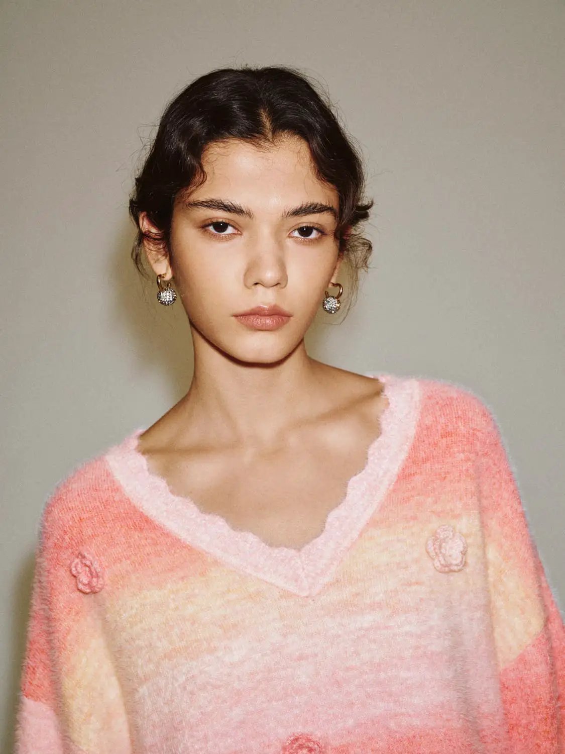 Floral Gradient V-Neck Long Sleeve Sweater