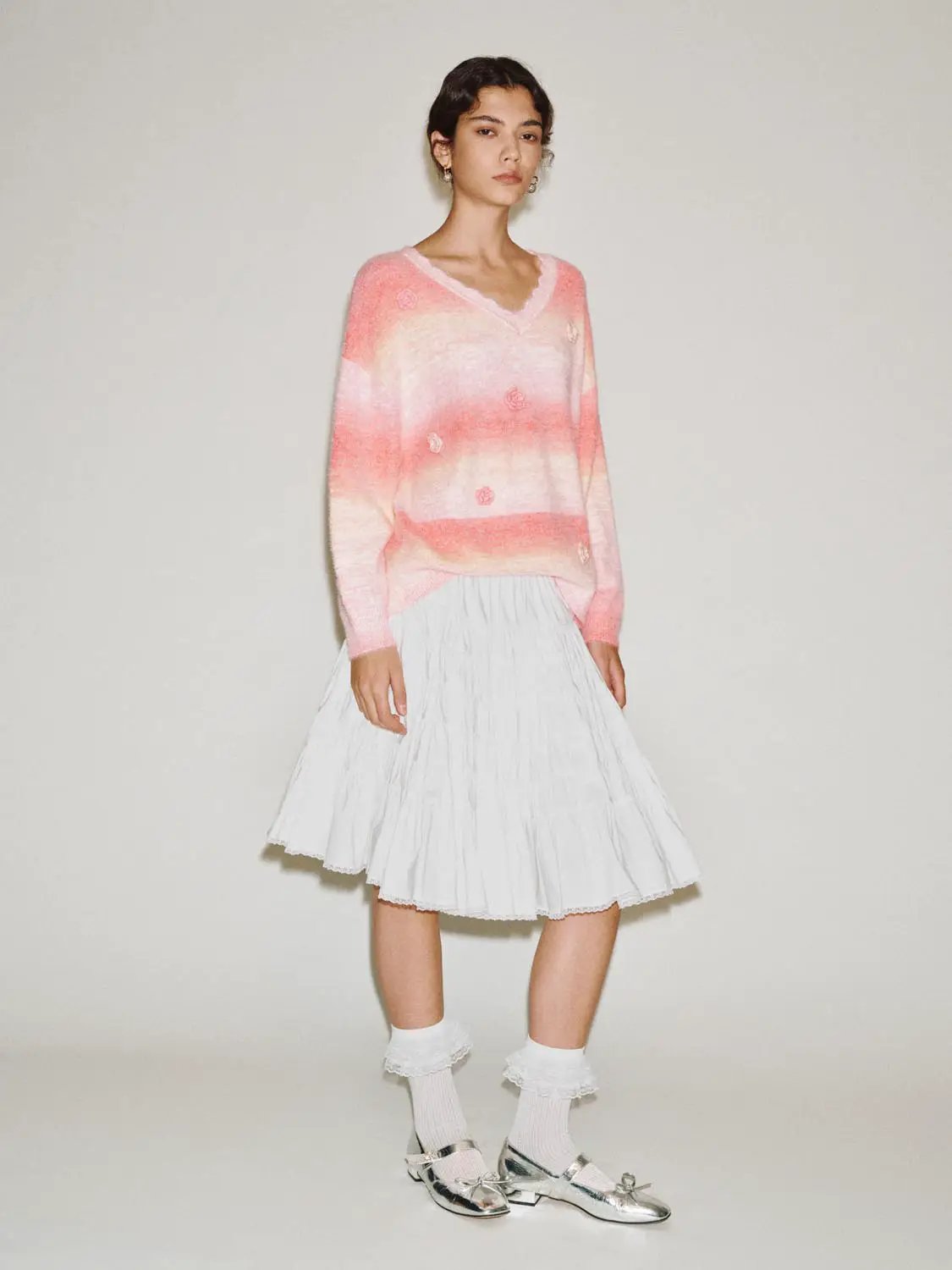 Floral Gradient V-Neck Long Sleeve Sweater