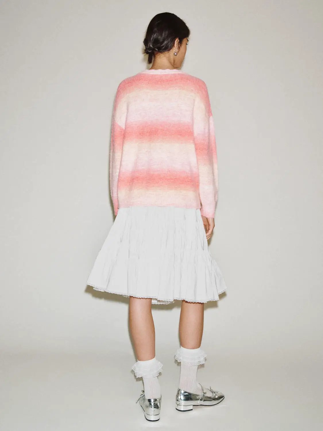 Floral Gradient V-Neck Long Sleeve Sweater