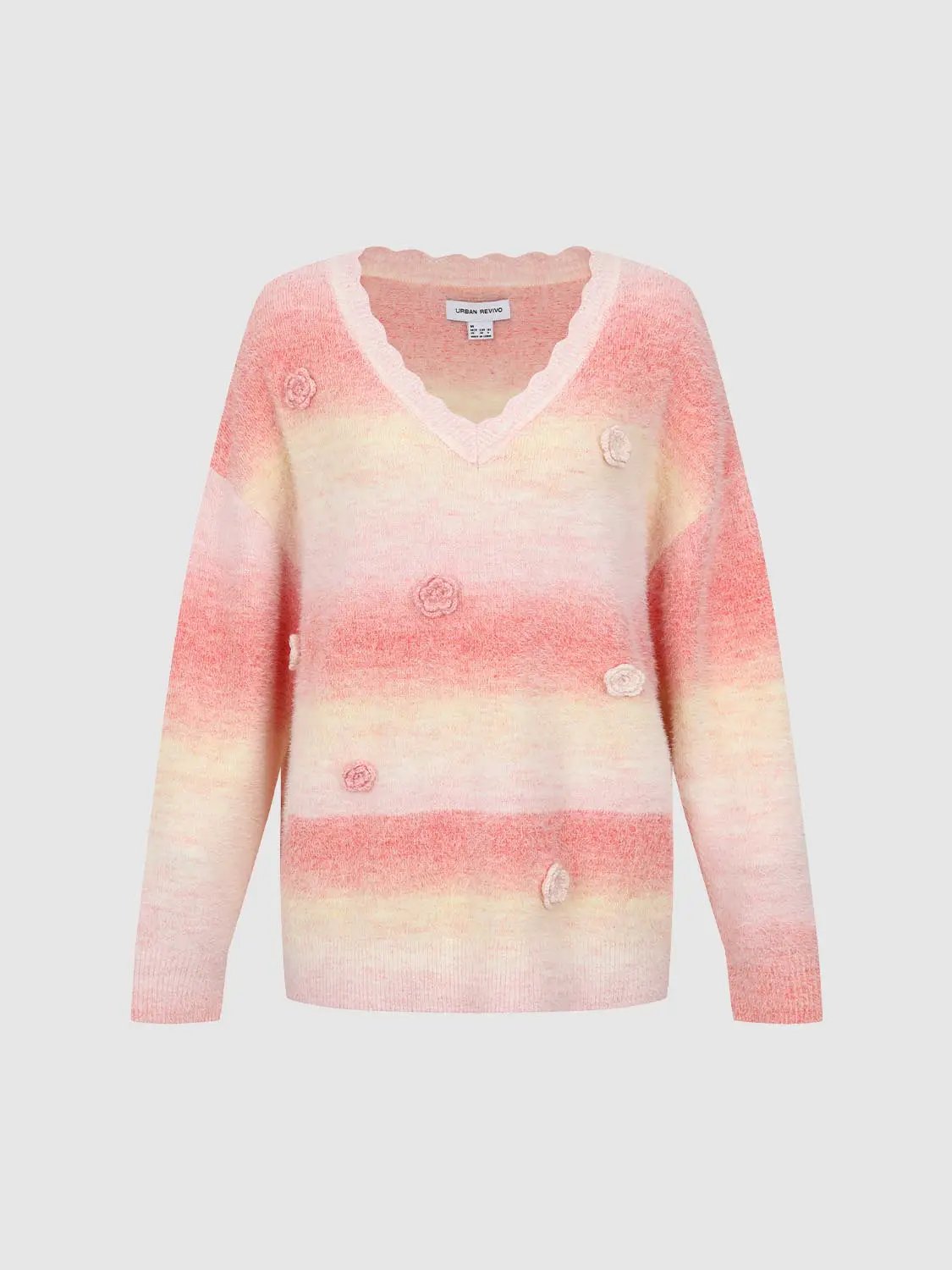 Floral Gradient V-Neck Long Sleeve Sweater