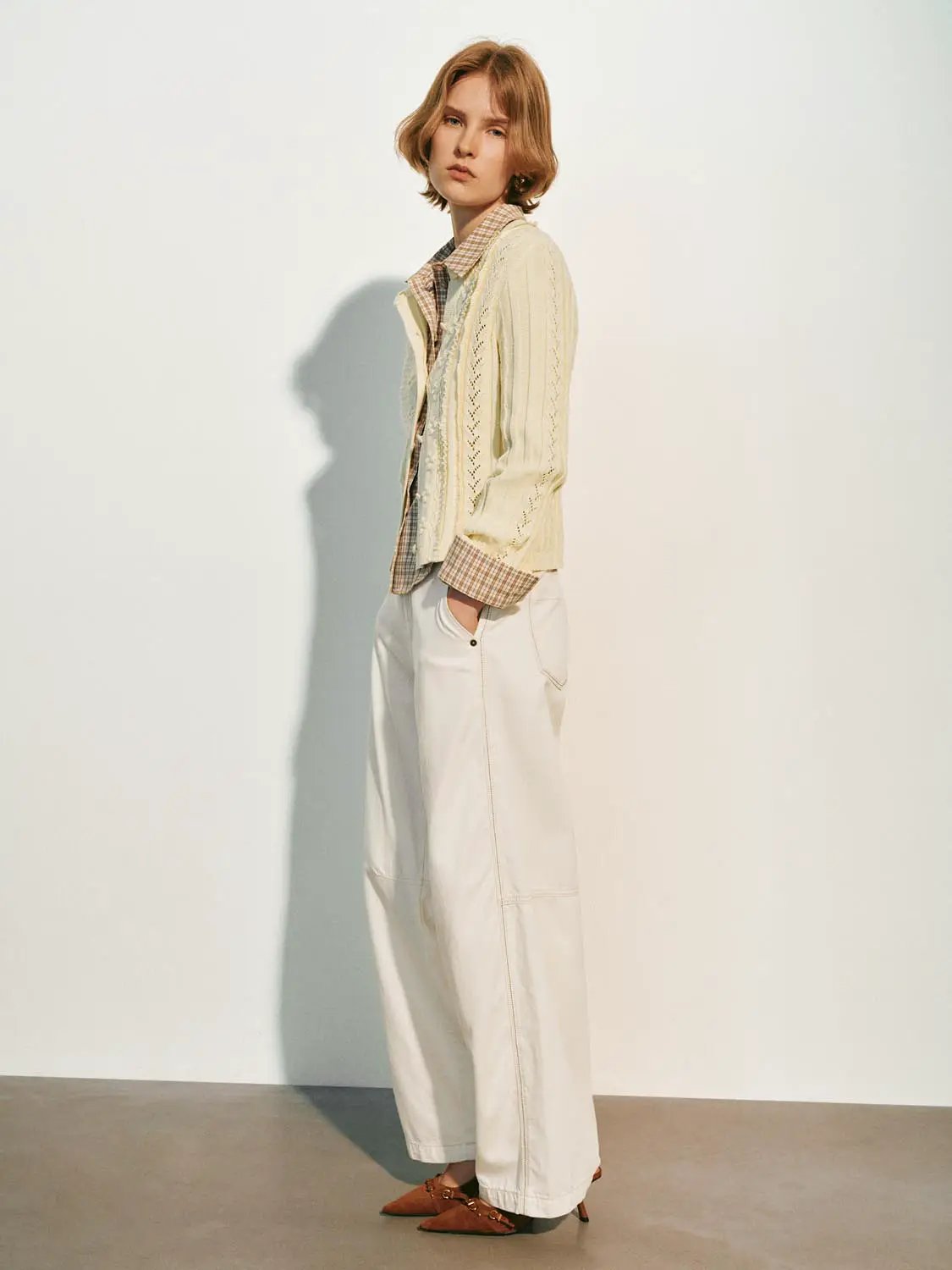 Textured Long Sleeve Cotton Blend Cardigan