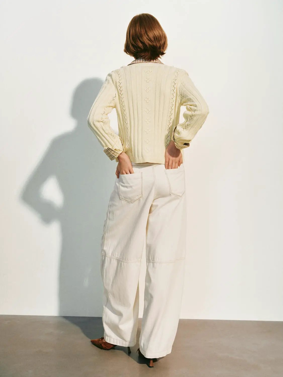 Textured Long Sleeve Cotton Blend Cardigan