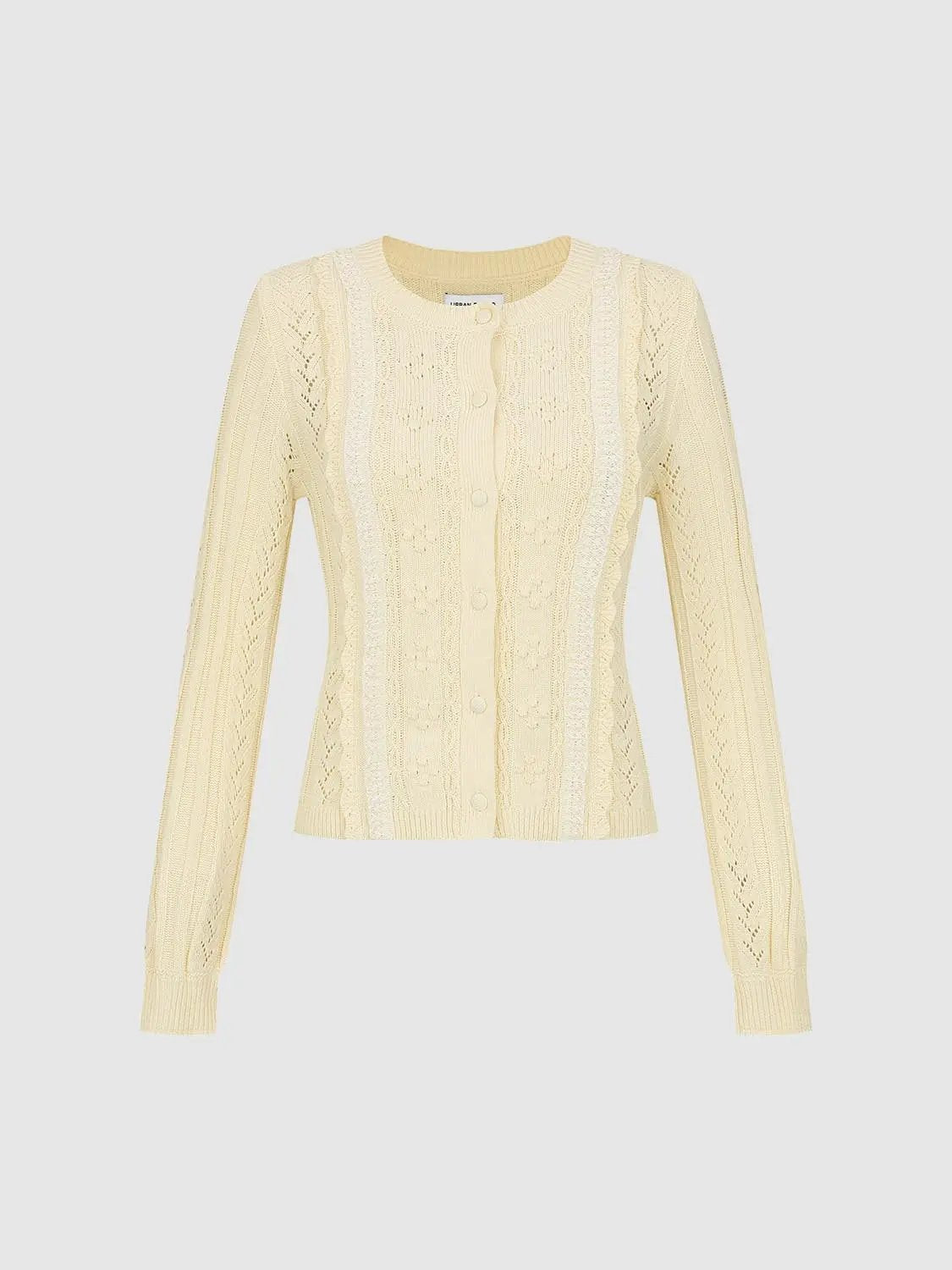 Textured Long Sleeve Cotton Blend Cardigan