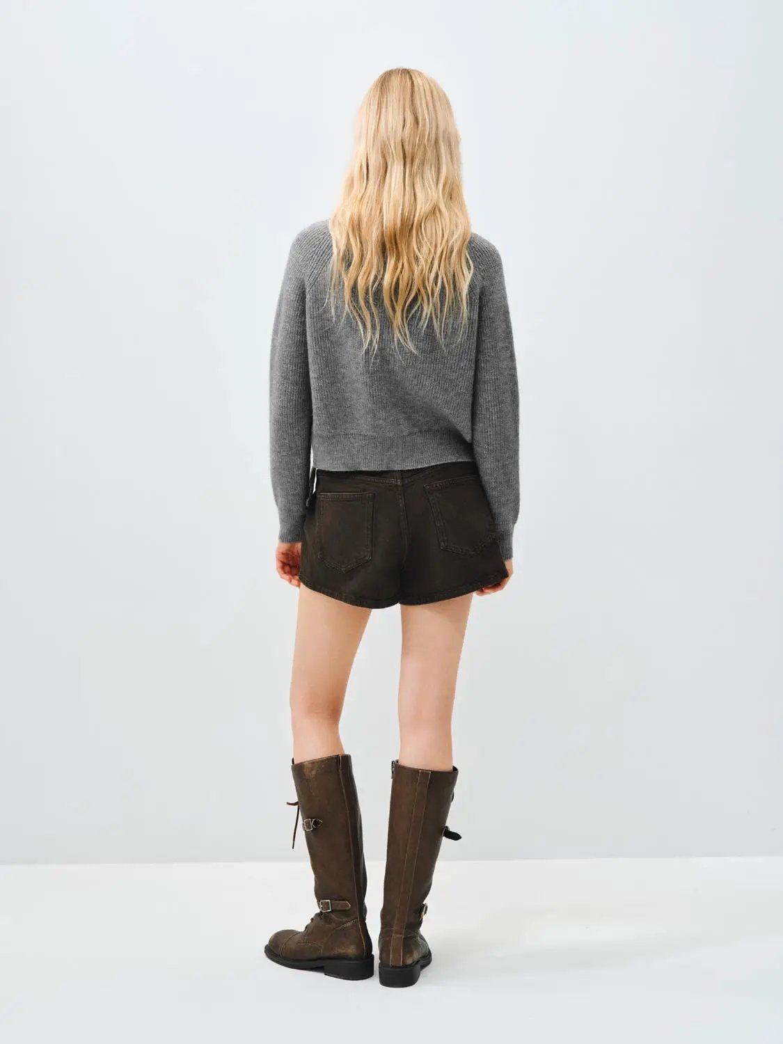 Collar Zip Front Ribbed Long Sleeve Knit Jacket