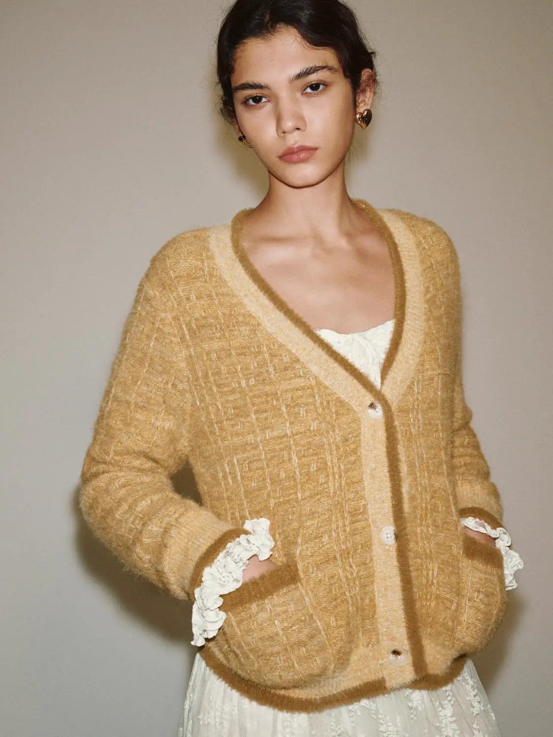 Multicolor Textured Long Sleeve Knit Cardigan