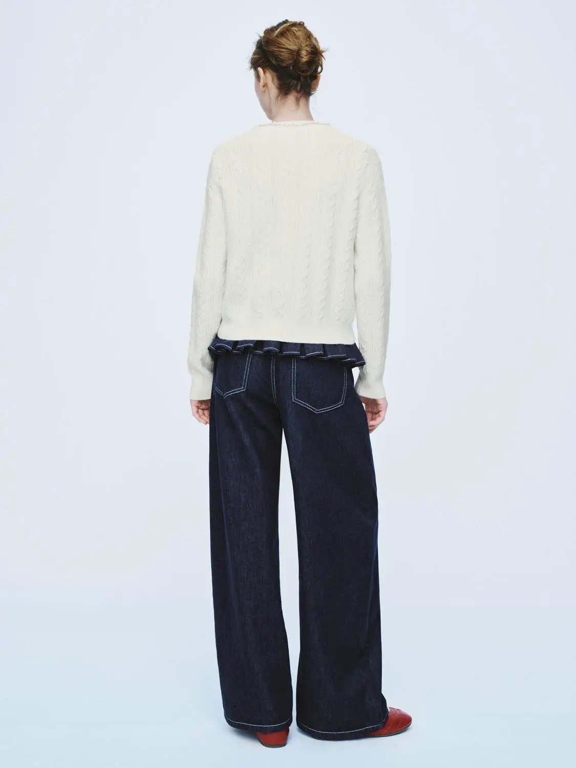 Cable Knit Ruffle Collar Long Sleeve Cardigan