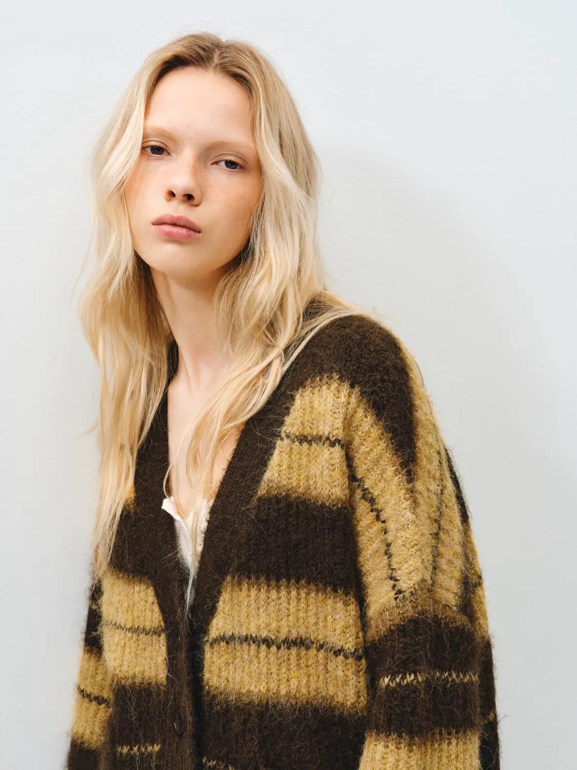 Oversized Long Sleeve Checked Knit Cardigan