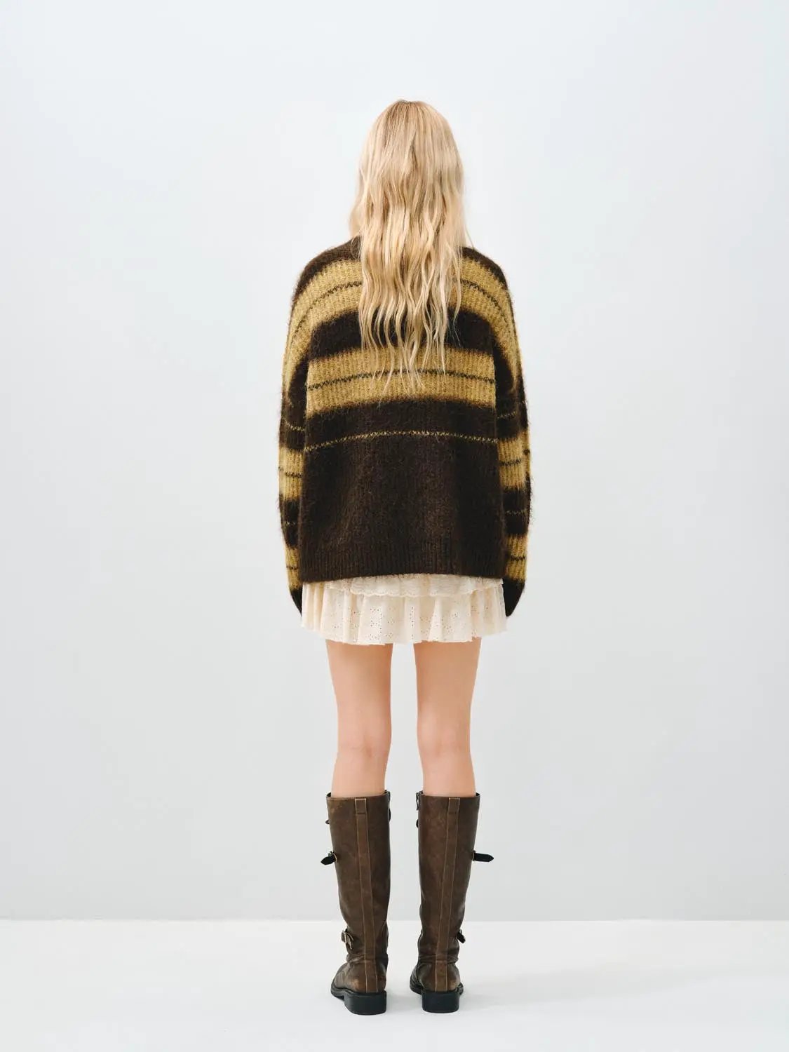 Oversized Long Sleeve Checked Knit Cardigan