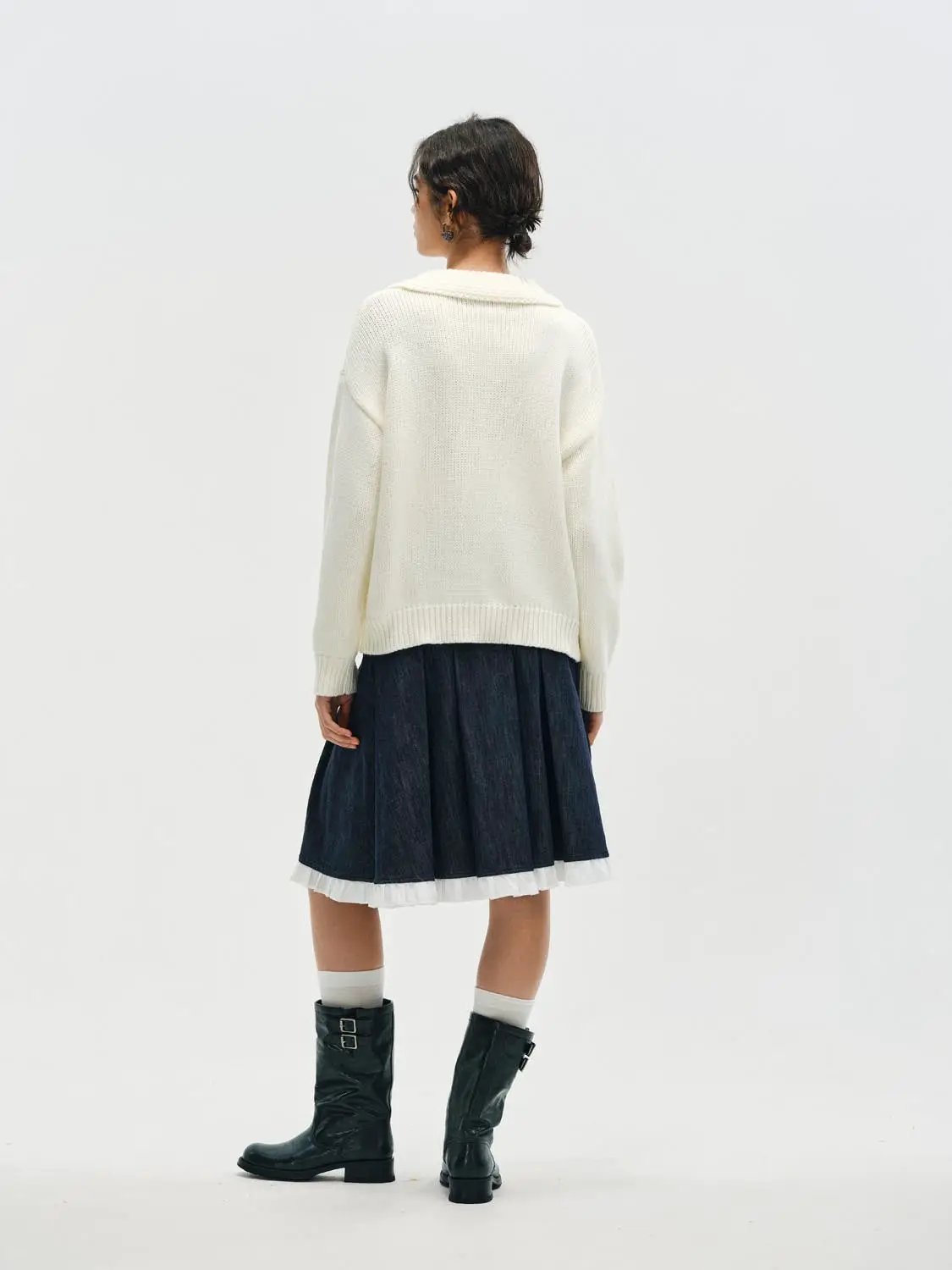 Fair Isle Polo Collar Long Sleeve Knit Sweater