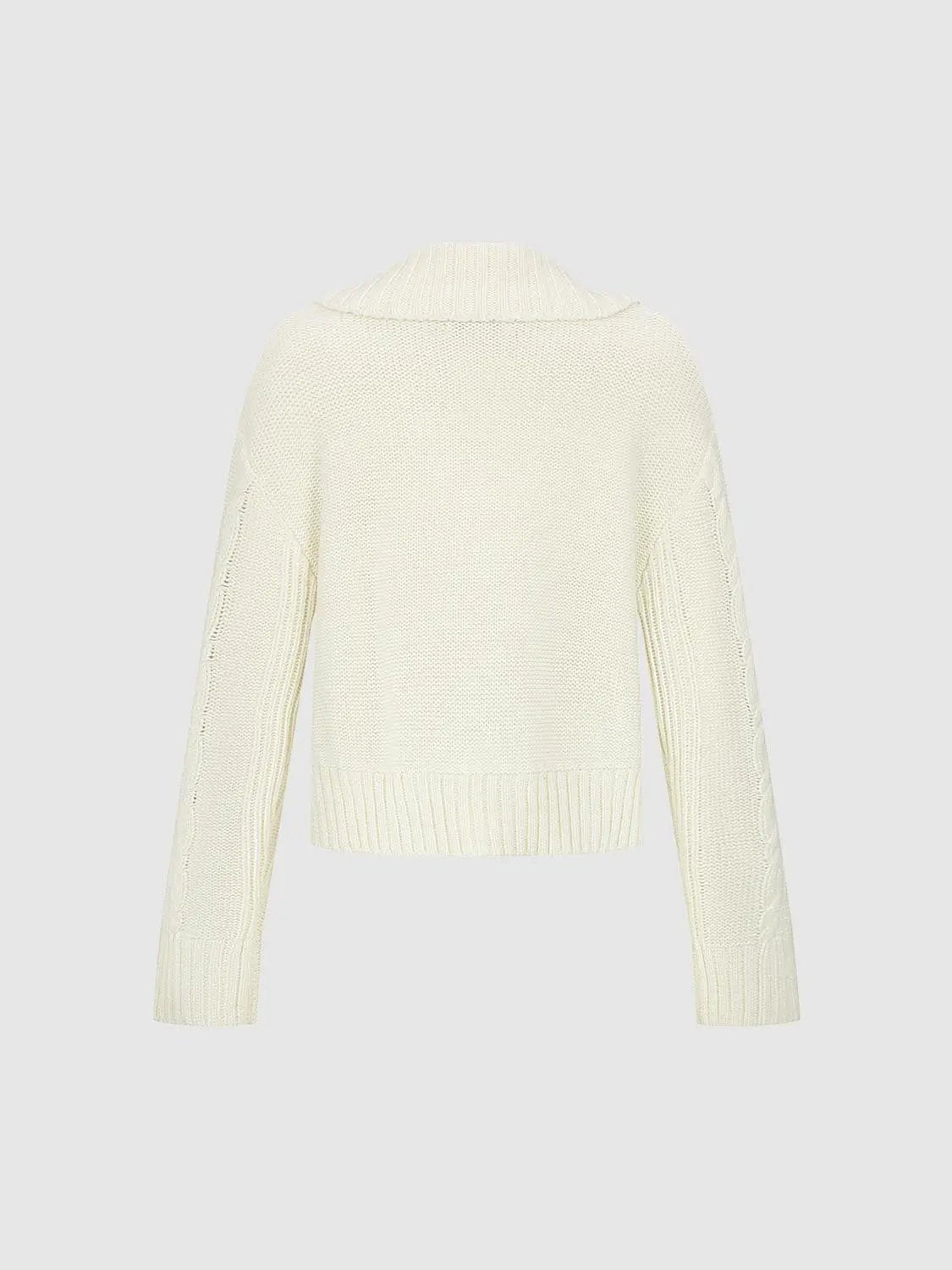 Cable Knit Long Sleeve Shirt Collar Button Cardigan