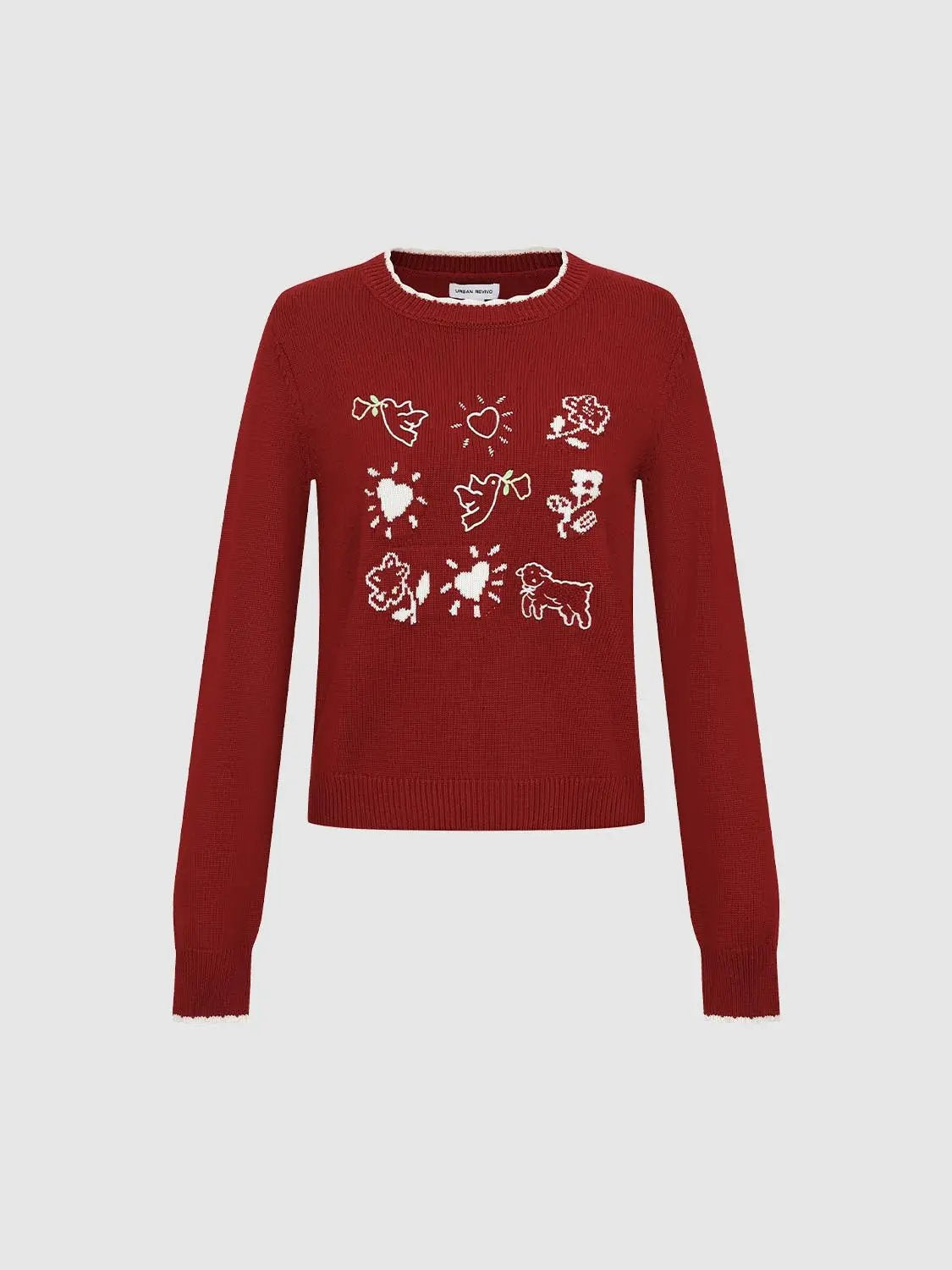 Graphic Crew Neck Long Sleeve Knit Sweater