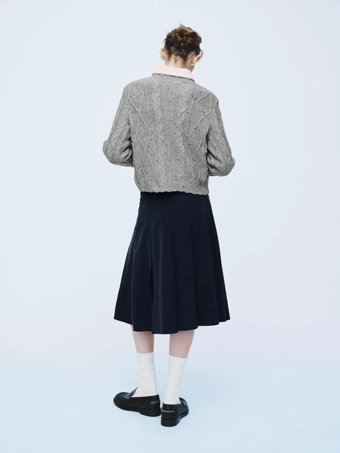 Crew Neck Cable Knit Bow Detail Long Sleeve Cardigan