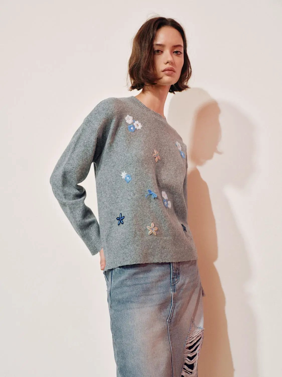 Regular Fit Ribbed Knit Crew Neck Long Sleeve Pullover
