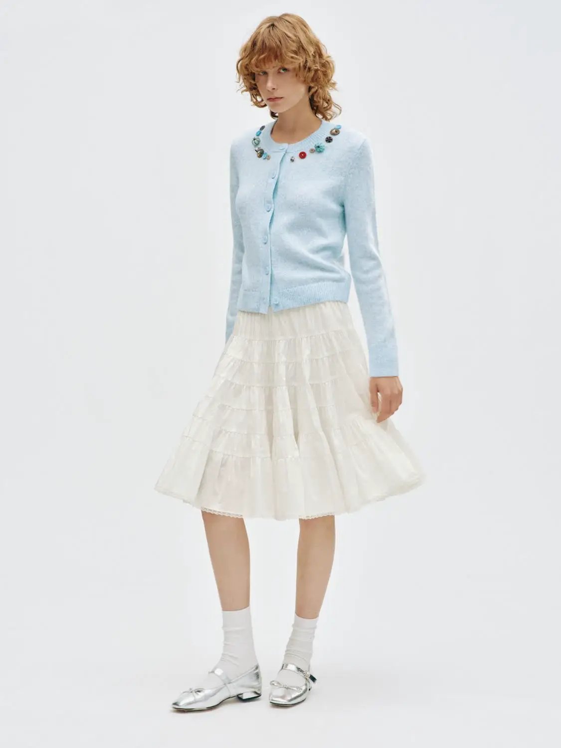 Knitted Bobble Detail Long Sleeve Cardigan