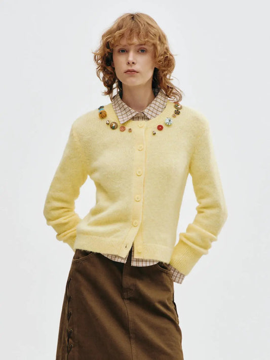 Knitted Bobble Detail Long Sleeve Cardigan