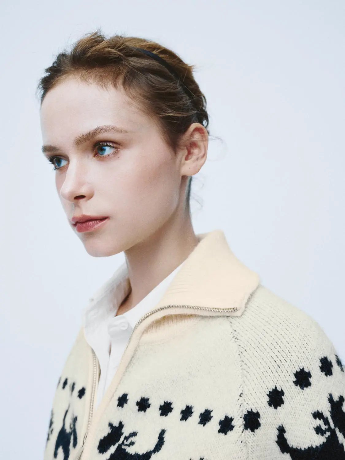 Zip Front Stand Collar Fair Isle Long Sleeve Jacket