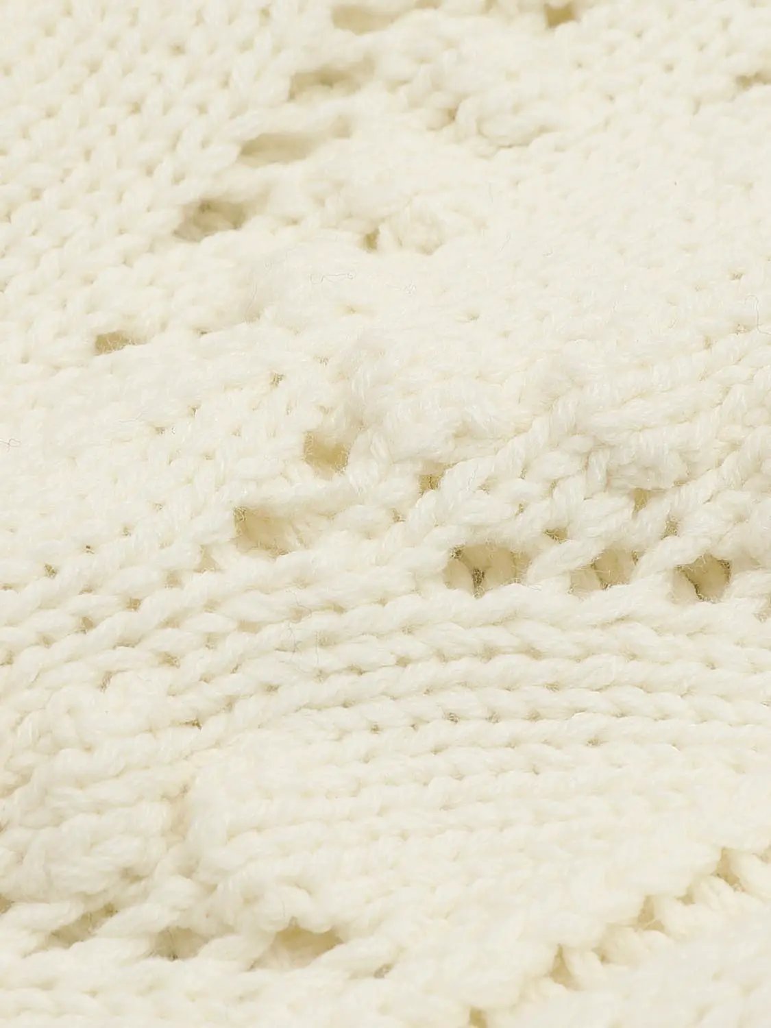 Textured Openwork Boat Neck Long Sleeve Cotton Blend Sweater
