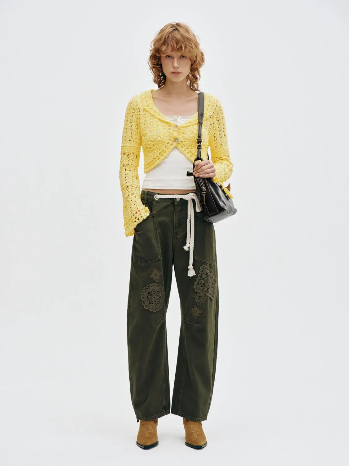Hollow Out Button Front Long Sleeve Cropped Knit Jacket