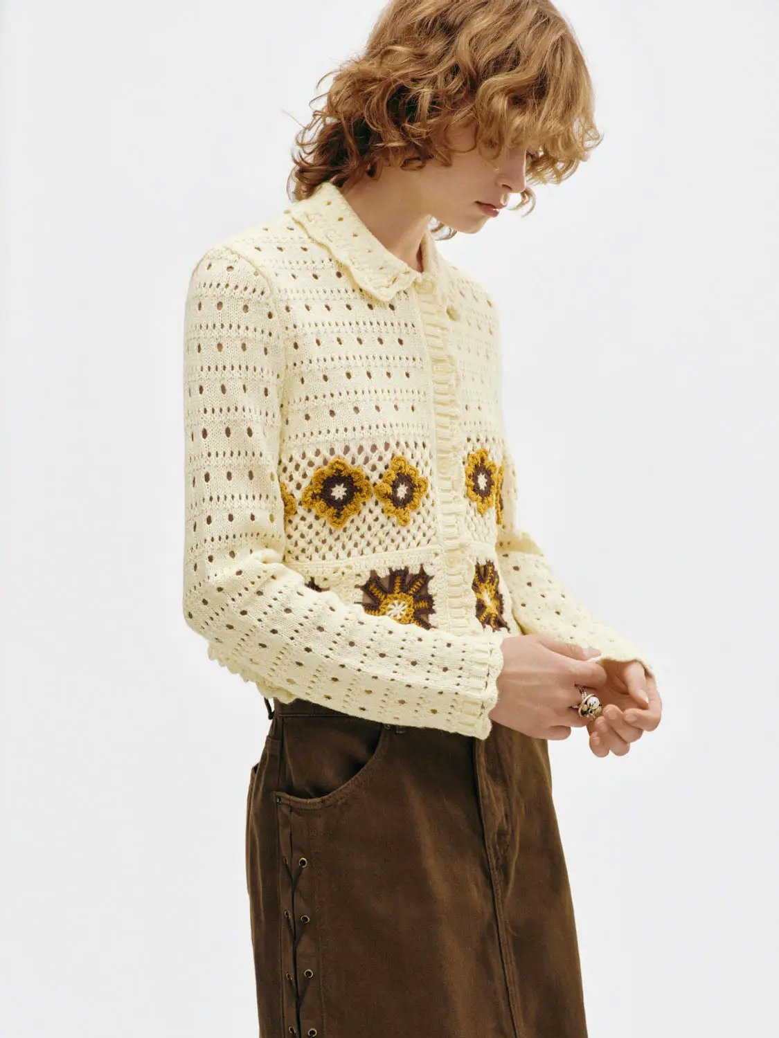Floral Button Front Long Sleeve Knit Cardigan