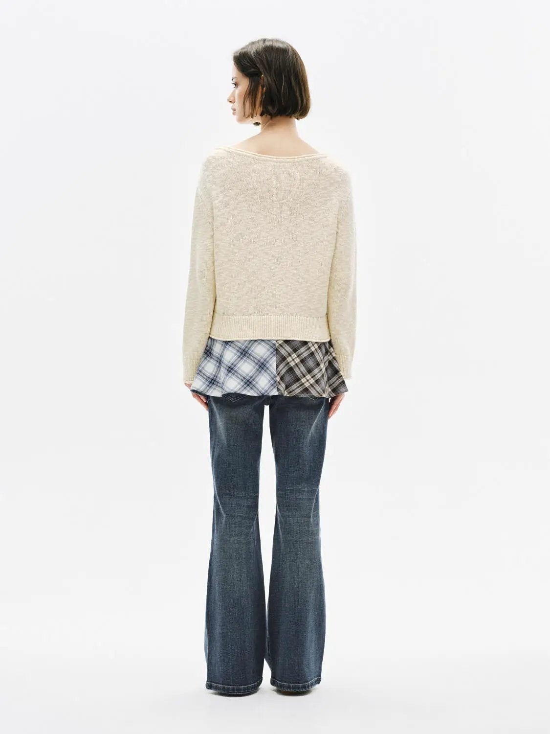 Text Embroidered Boat Neck Long Sleeve Cotton Sweater