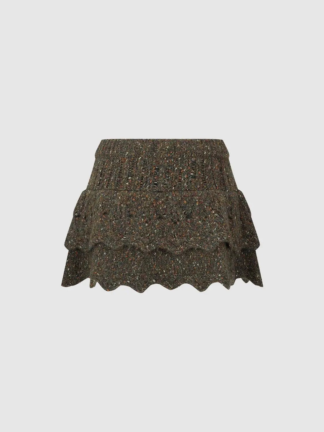 Textured Knit Tiered Mini Skirt with Beaded Drawstring Waist