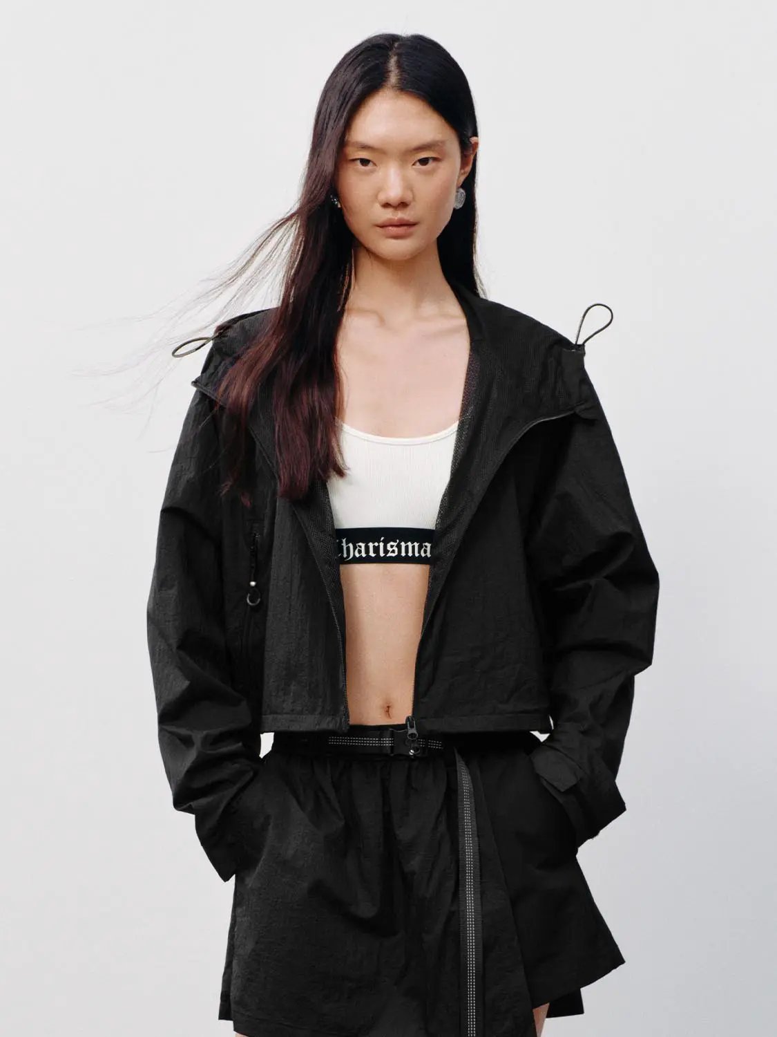 Hooded Long Sleeve Lightweight Cropped Zipper Jacket