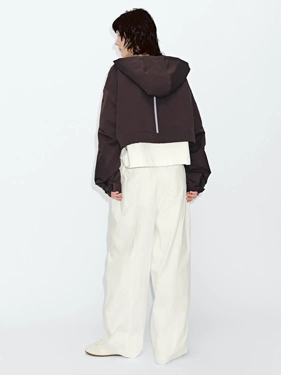 Oversized Hooded Button Front Jacket With Checked Lining