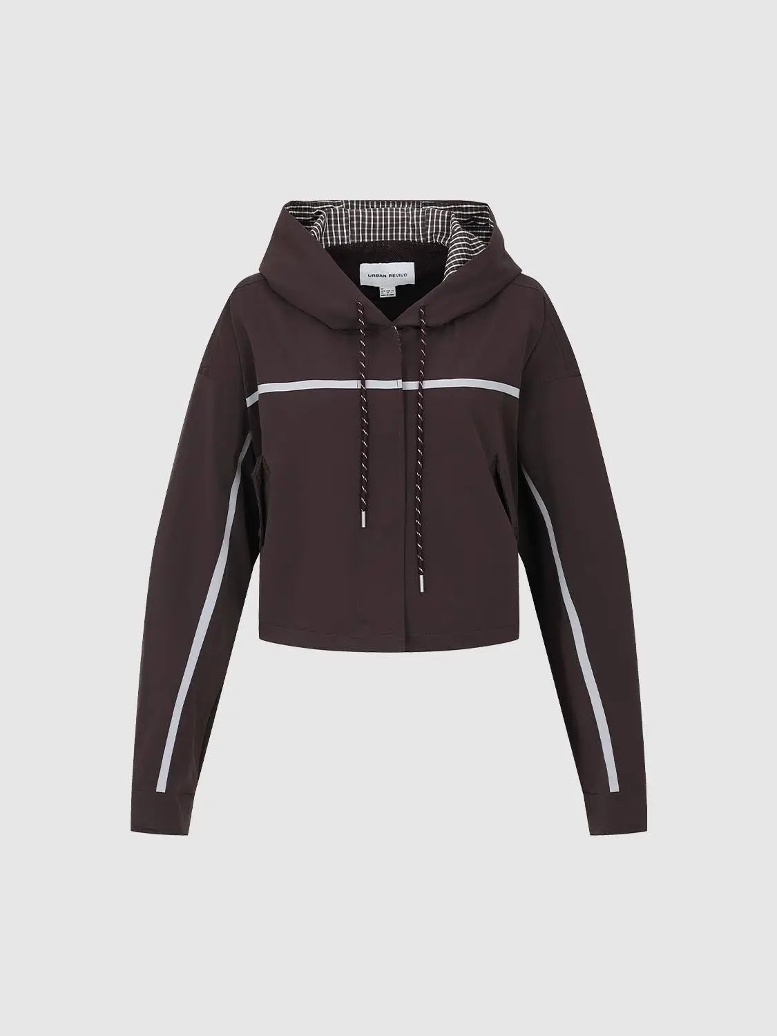 Oversized Hooded Button Front Jacket With Checked Lining