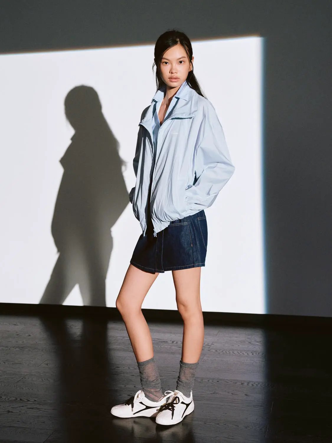 Oversized Shirt Collar Zip Front Cotton Blend Jacket