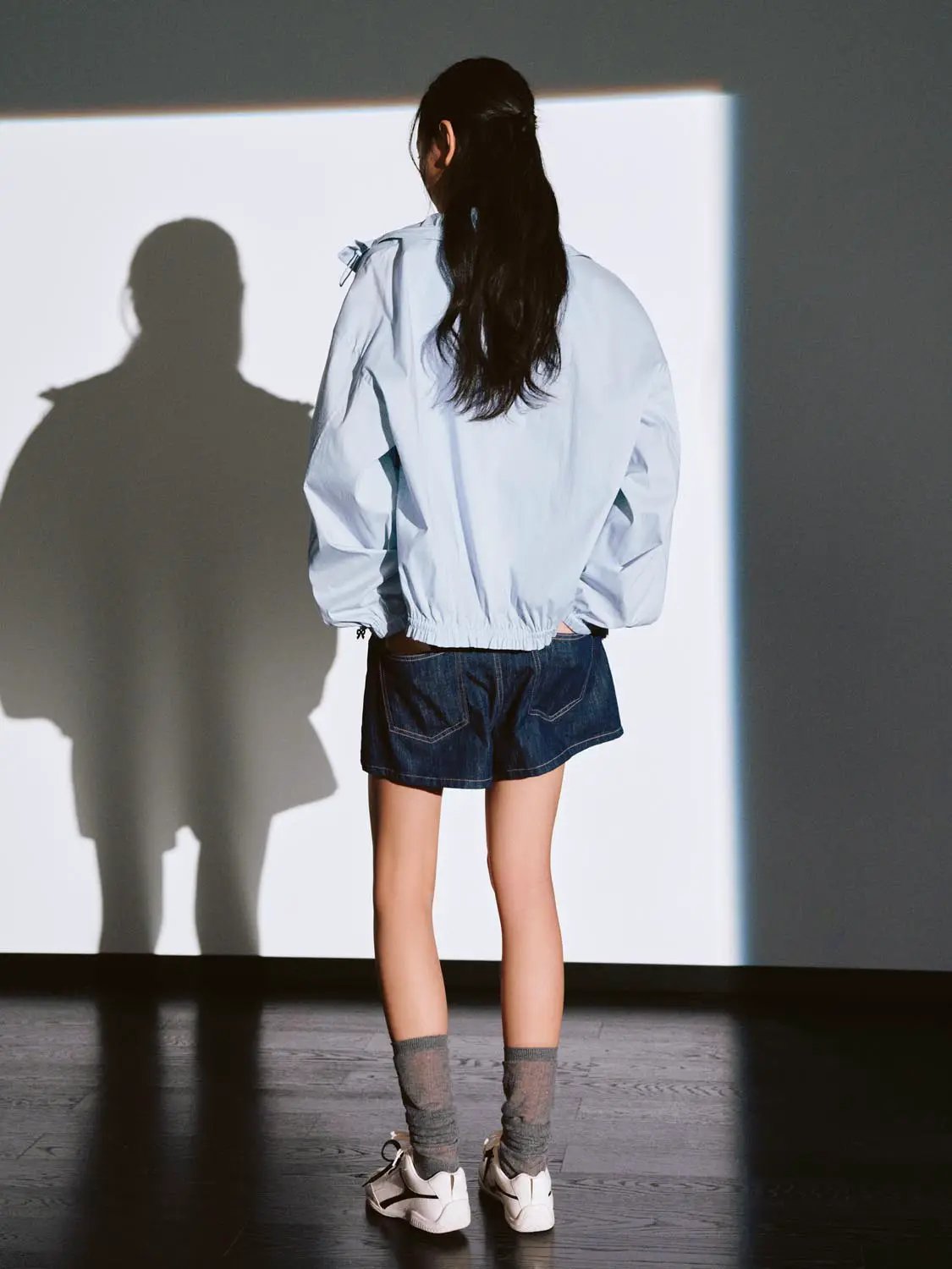 Oversized Shirt Collar Zip Front Cotton Blend Jacket