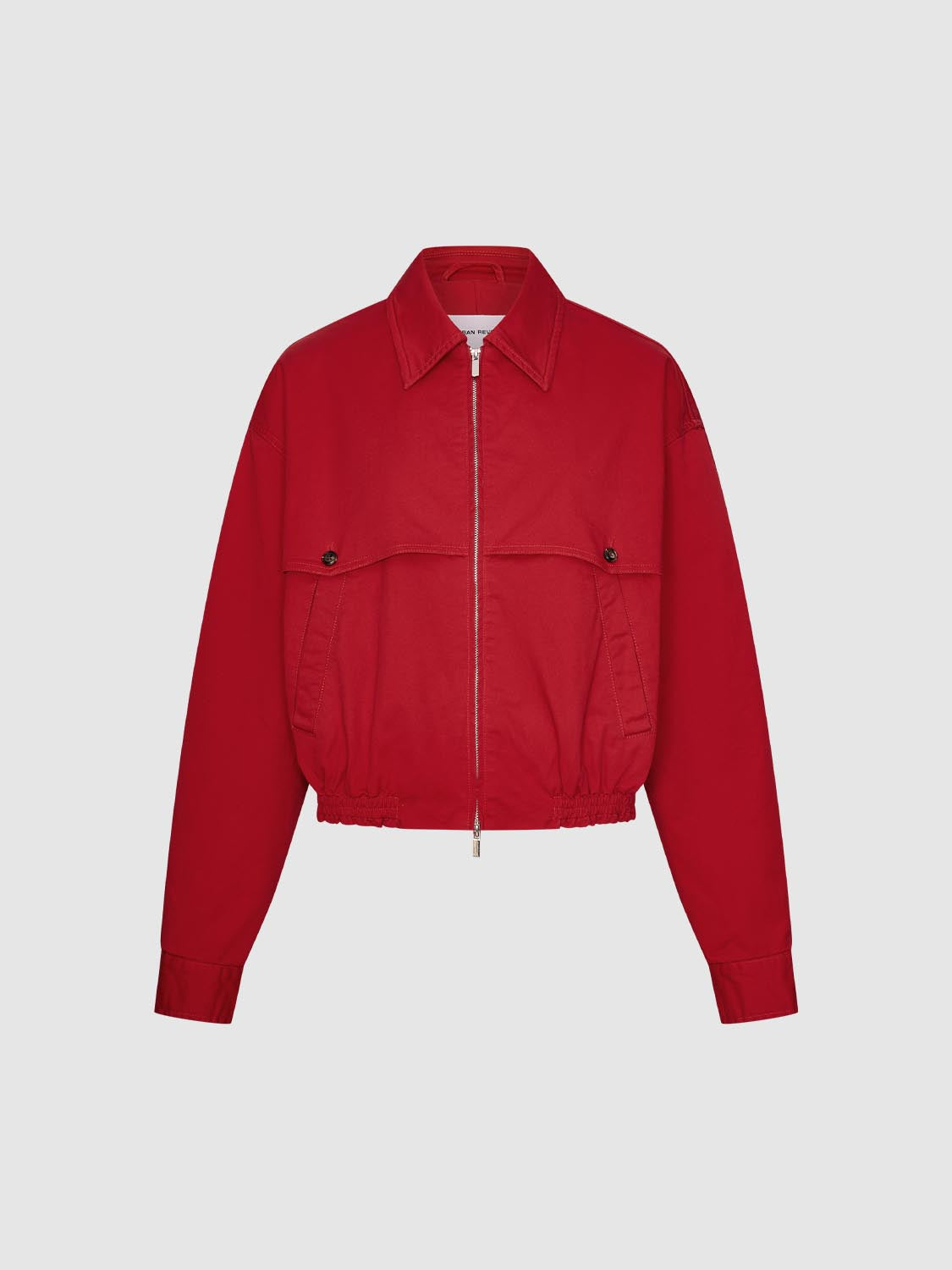 Cropped Zip Front Gathered Hem Long Sleeve Cotton Jacket